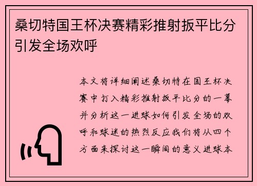 桑切特国王杯决赛精彩推射扳平比分引发全场欢呼